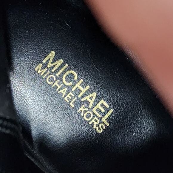 Michael Kors Tatum black and brown logo lace up biker boots size 8.5 new - Picture 12 of 13